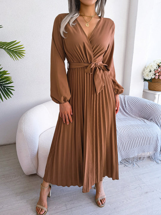 Mira Women's Midi Dress | Pleated Skirt, V-Neck, Belted 4
