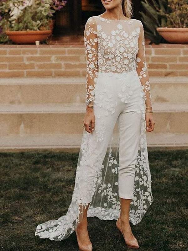Mira Women's White Bridal Jumpsuit | Long Sleeve, Modern Style 4