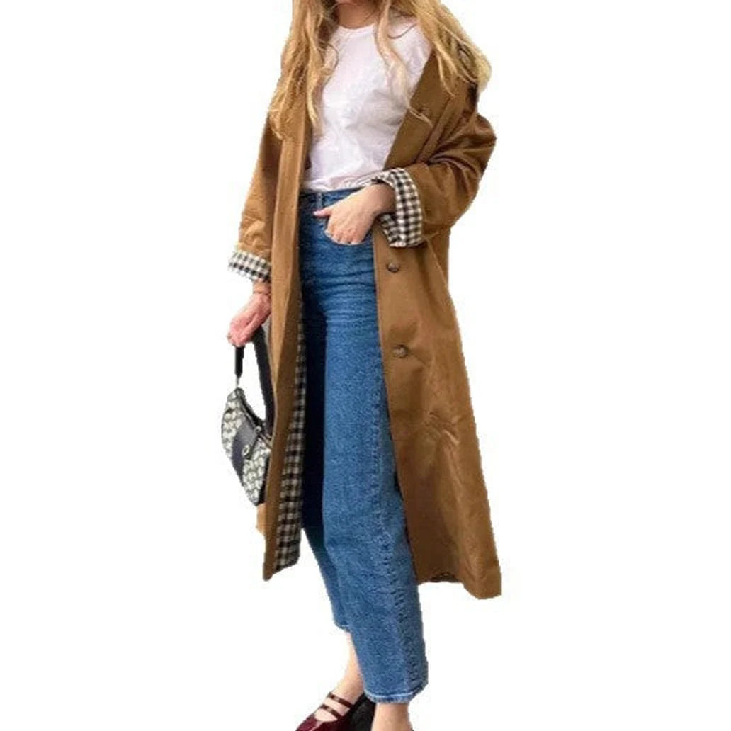 Olwen Women's Trench Coat | Oversized Fit, Smooth Fabric, Plaid Lining 5