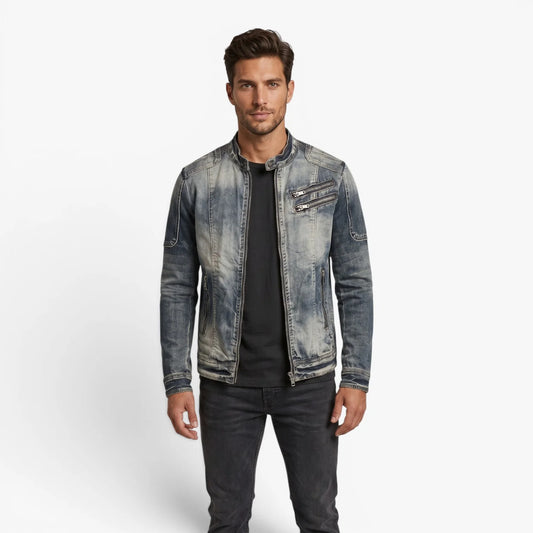 Oren Men's Denim Jacket | Vintage Style, Stand-Up Collar 1