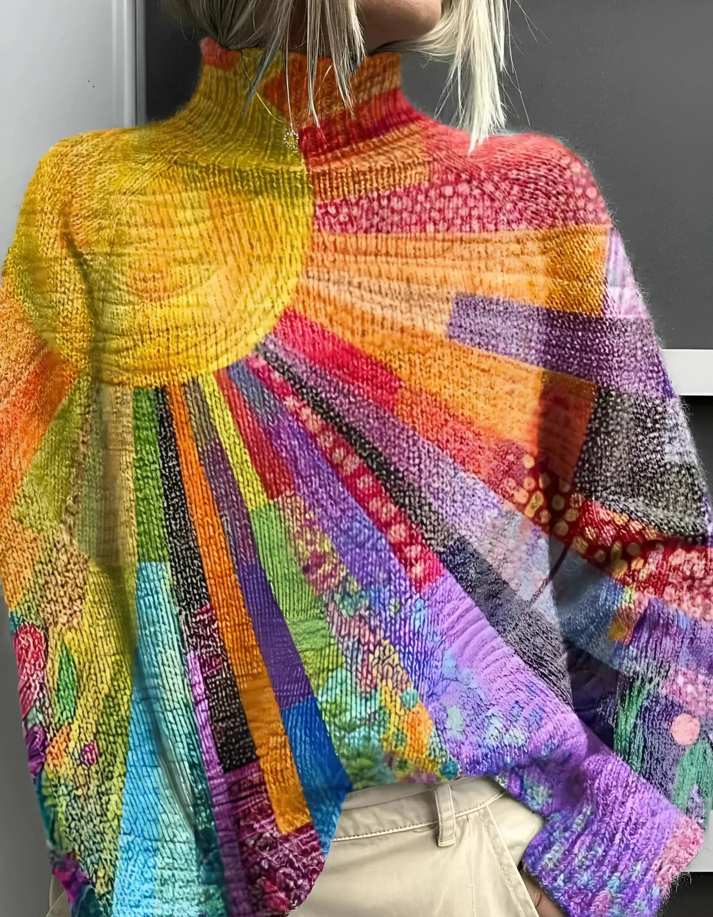 Poppy Women's Sweater | Colorful Knit, High Collar Design 0