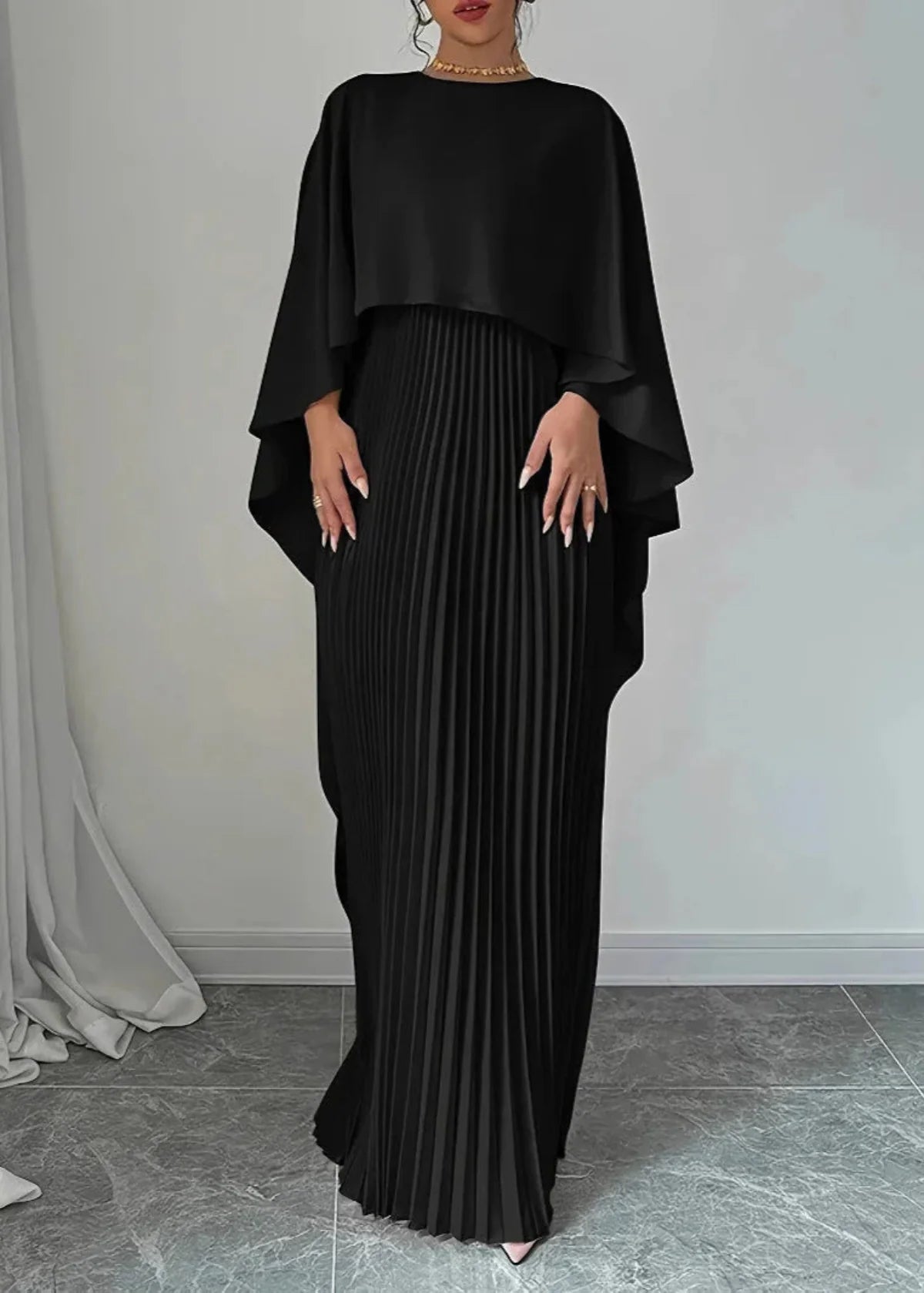 Raven Women's Maxi Dress | Elegant Cape Overlay for Formal Events 4