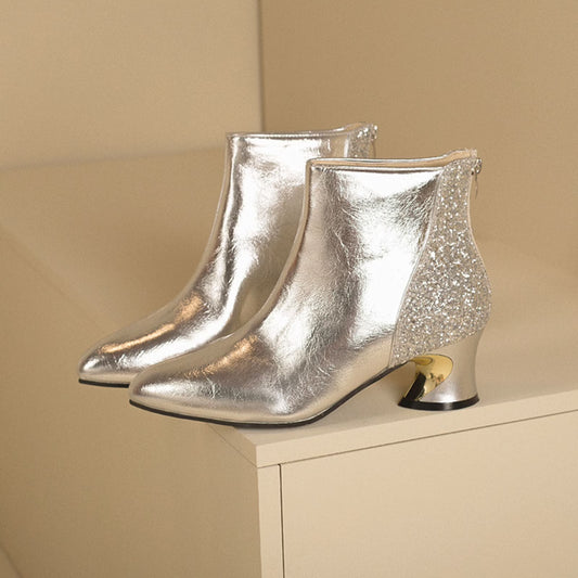Sable Women's Ankle Boots | Silver Metallic, Block Heel 1