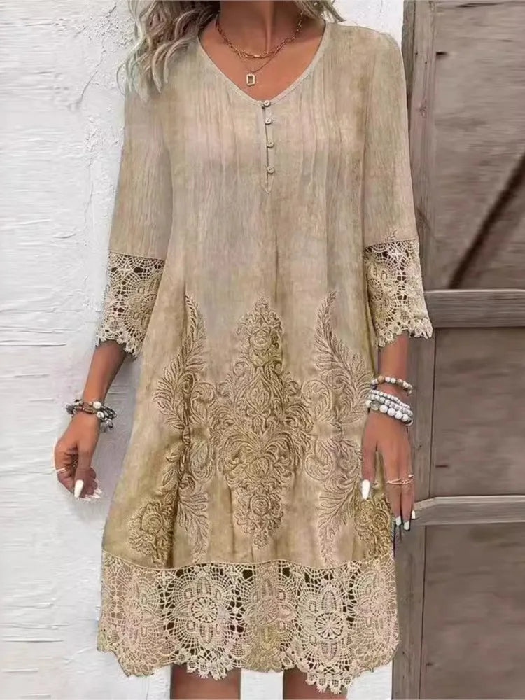 Sapphire Women's Midi Dress | 3/4 Sleeve, V-Neck Summer Style 2