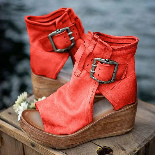 Saria Women's Wedge Sandals | Buckle Strap, Open Toe Design 1
