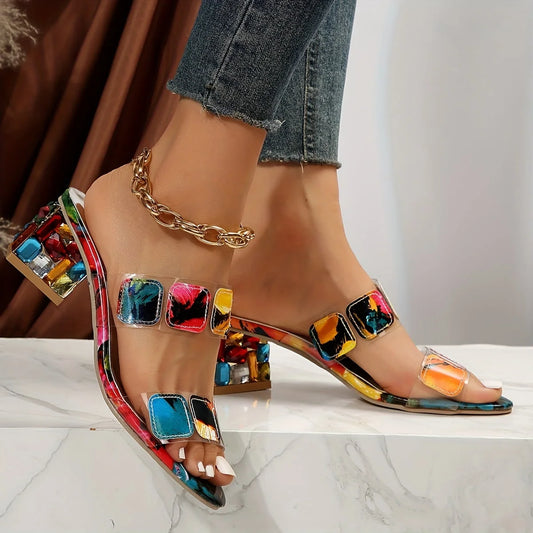 Sela Women's Slide Sandals | Open Toe, Decorative Block Heel 1