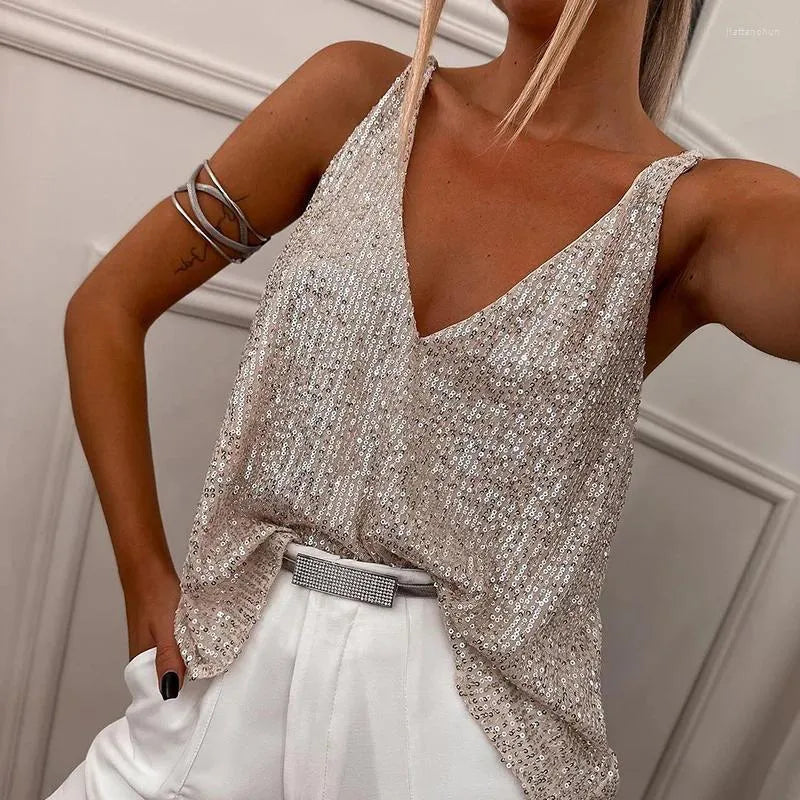 Sera Women's Sequin Top | V-Neck, Glamorous Going Out Style 2