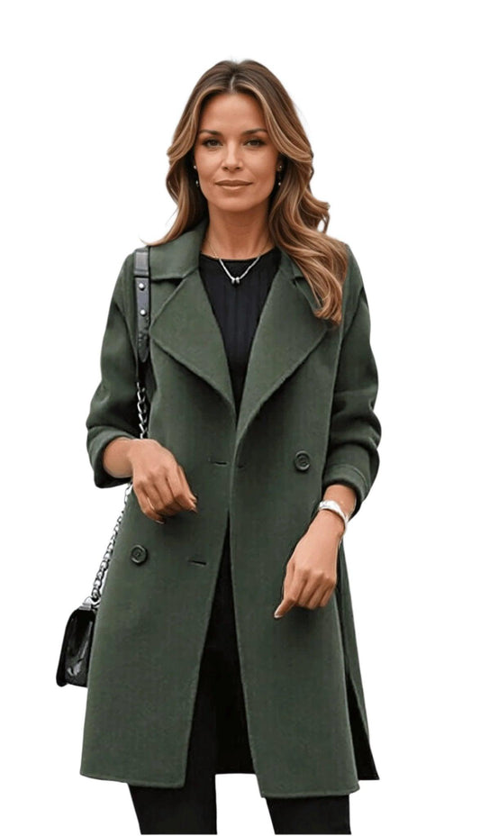 Sierra Women's Longline Wool Coat | Elegant Double-Breasted Trench Design 1