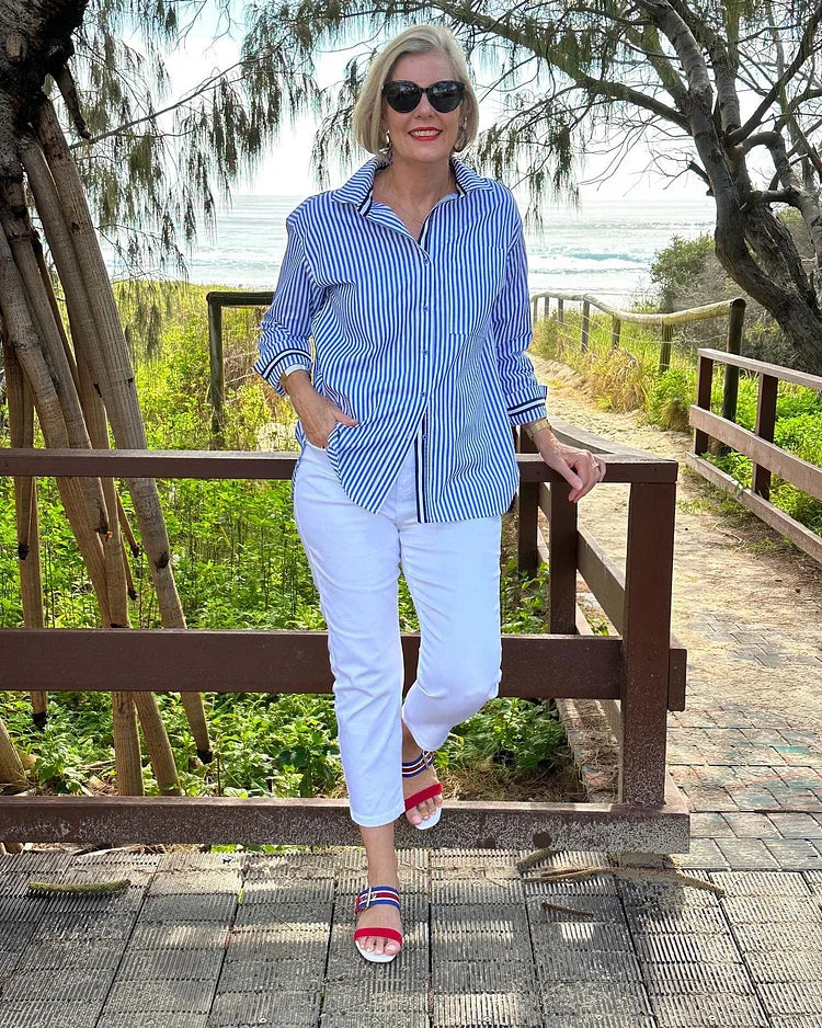 Sleek Women's Shirt | Timeless Stripes, Flattering Fit 3