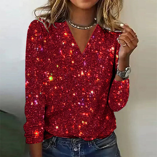 Sleek Women's V-neck Sweater | Glitter Embellishments 1