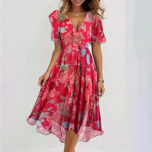 Vera Women's Midi Dress | Flattering V-Neck Wrap Design, Elegant Summer Dress 1