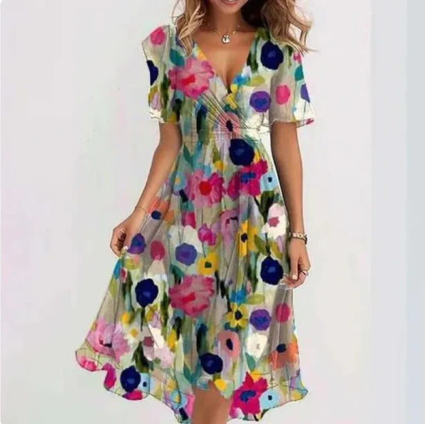 Vera Women's Midi Dress | Flattering V-Neck Wrap Design, Elegant Summer Dress 3