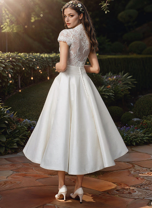 Vera Women's Midi Wedding Dress | Elegant V-Neck, Timeless Design 1