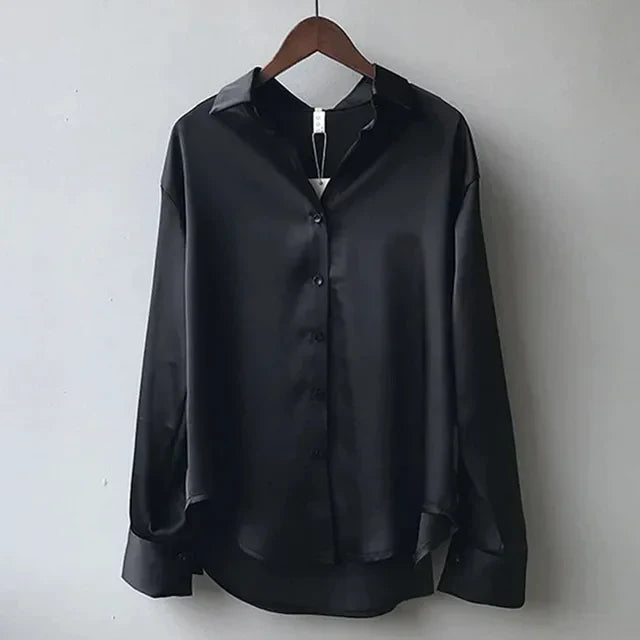 Willa Women's Satin Blouse | Elegant Button Down Long Sleeve Top 3