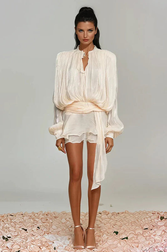 Aminah Women's Mini Dress | Balloon Sleeve, Ruffle Detailing 0