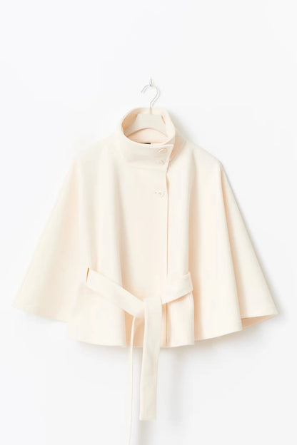 Aria Women's Cape Coat | High Collar, Tie Belt, Regular Fit 1