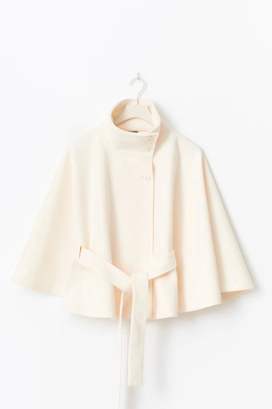 Aria Women's Cape Coat | High Collar, Tie Belt, Regular Fit 1
