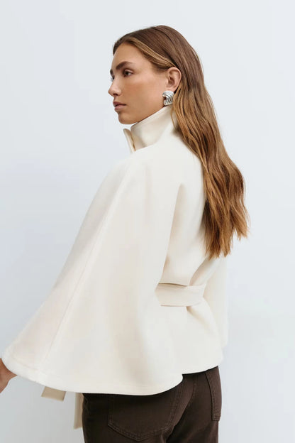 Aria Women's Cape Coat | High Collar, Tie Belt, Regular Fit 2