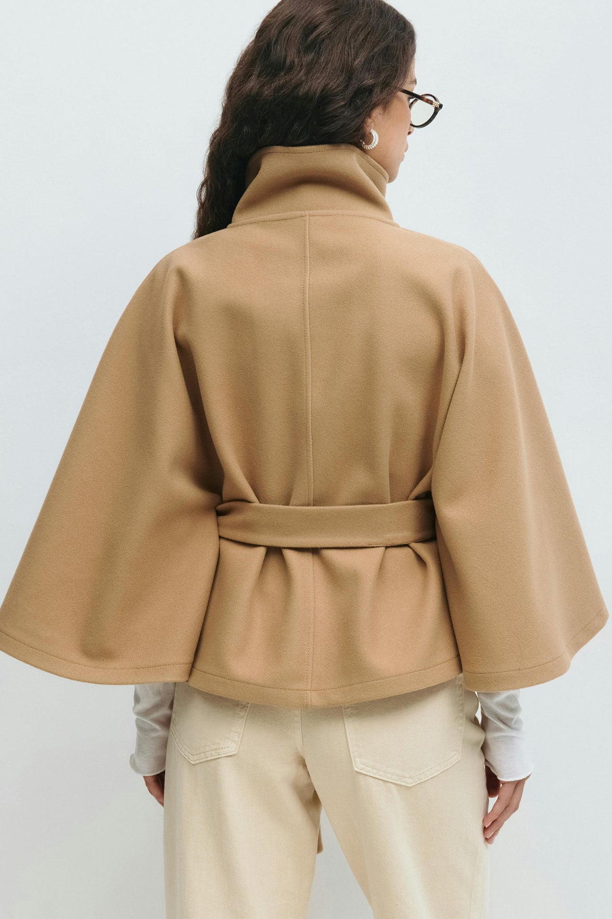 Aria Women's Cape Coat | High Collar, Tie Belt, Regular Fit 8