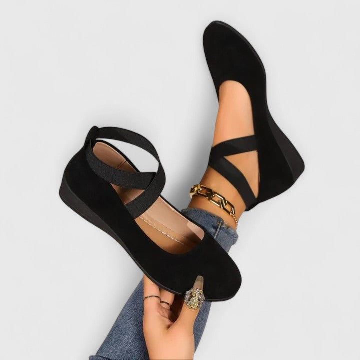 Ava Women's Black Flats | Comfortable Wedge Design 0