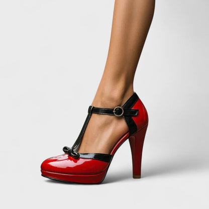 Ava Women's Heels | Elegant Black Platform T-Strap Design 4