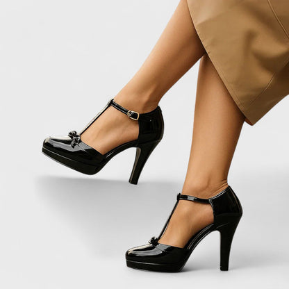 Ava Women's Heels | Elegant Black Platform T-Strap Design 6