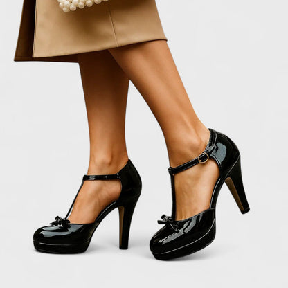 Ava Women's Heels | Elegant Black Platform T-Strap Design 7