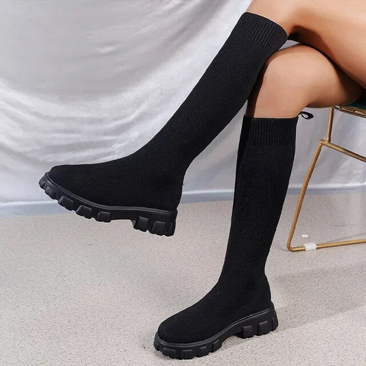 Ava Women's Knee High Boots | Stretch Knit Design, Chunky Sole 0