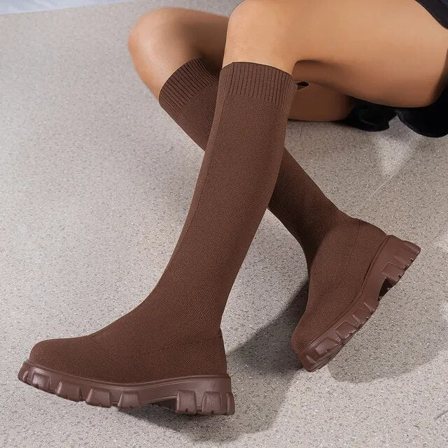 Ava Women's Knee High Boots | Stretch Knit Design, Chunky Sole 2