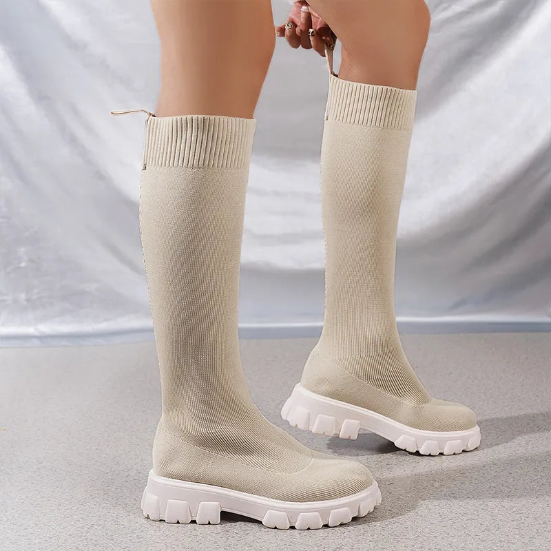 Ava Women's Knee High Boots | Stretch Knit Design, Chunky Sole 3