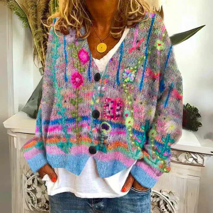 Ava Women's Long Cardigan | Floral Design, Cozy Warmth 0