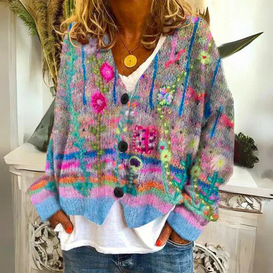 Ava Women's Long Cardigan | Floral Design, Cozy Warmth 0
