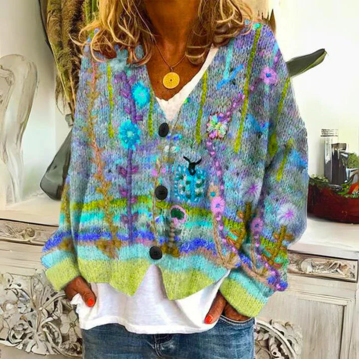 Ava Women's Long Cardigan | Floral Design, Cozy Warmth 1