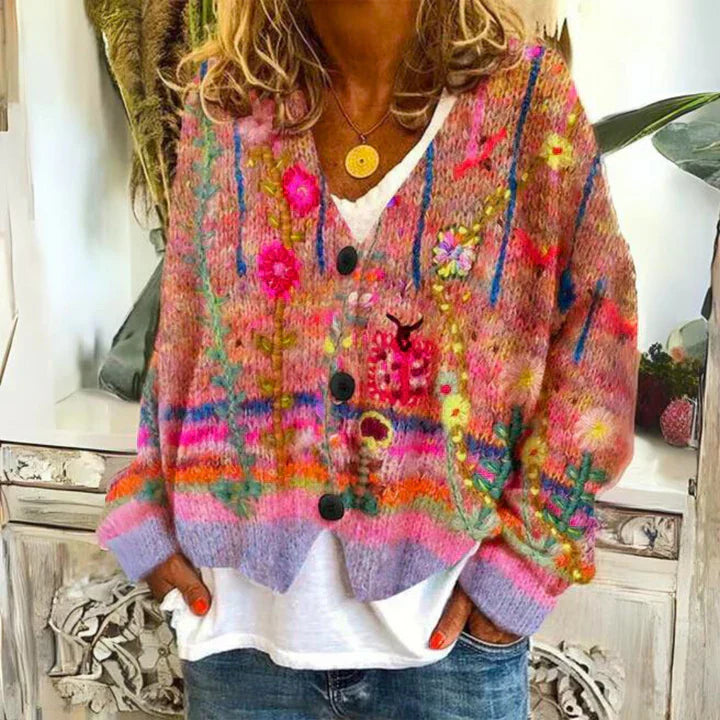 Ava Women's Long Cardigan | Floral Design, Cozy Warmth 2