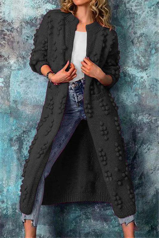 Ava Women's Long Knitted Cardigan | Cozy Warmth with Decorative Poms 0