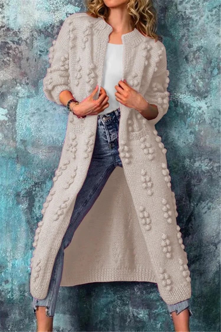 Ava Women's Long Knitted Cardigan | Cozy Warmth with Decorative Poms 2