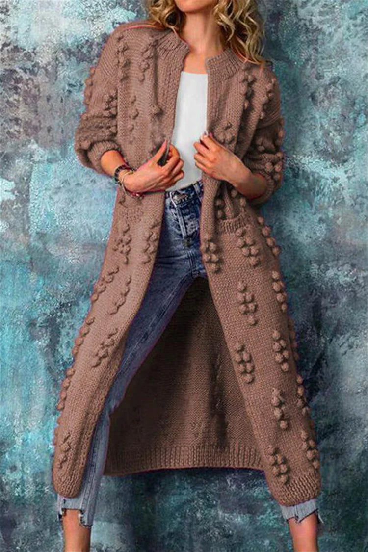 Ava Women's Long Knitted Cardigan | Cozy Warmth with Decorative Poms 3