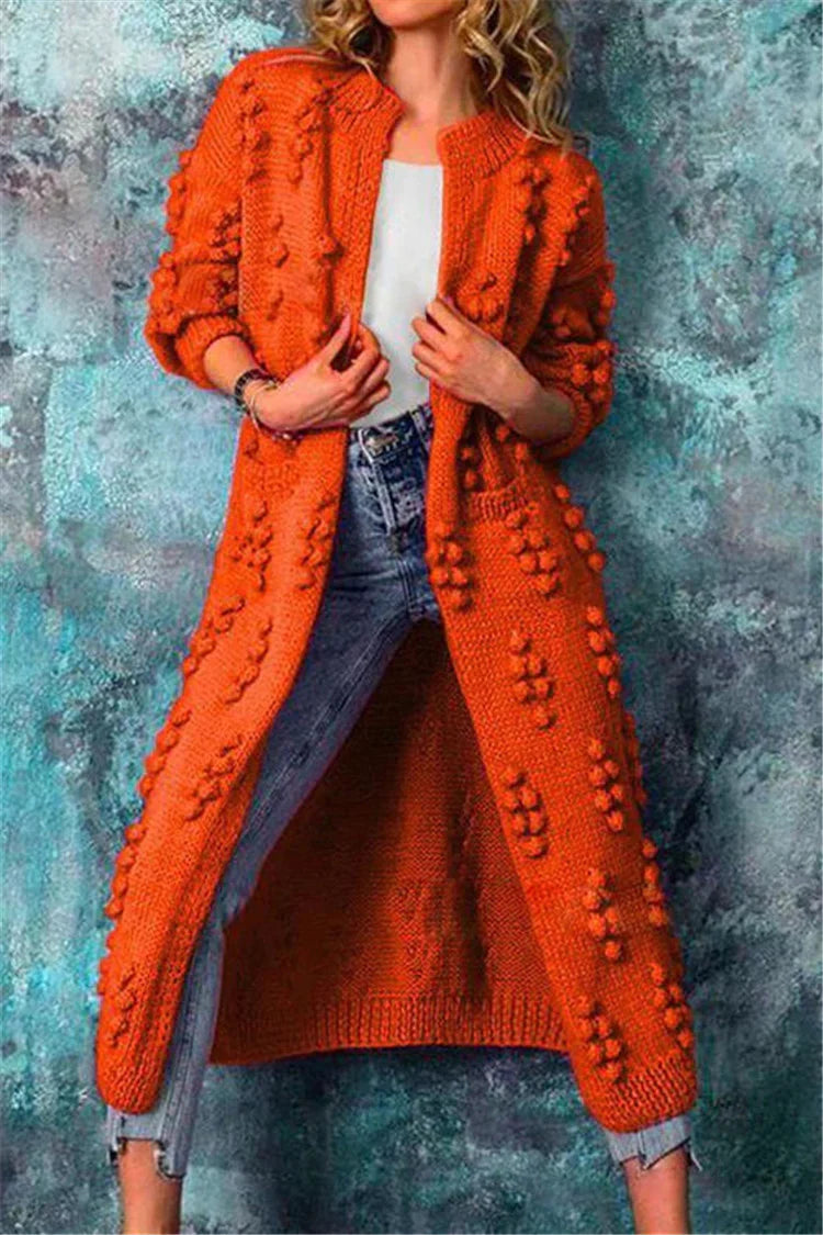 Ava Women's Long Knitted Cardigan | Cozy Warmth with Decorative Poms 4