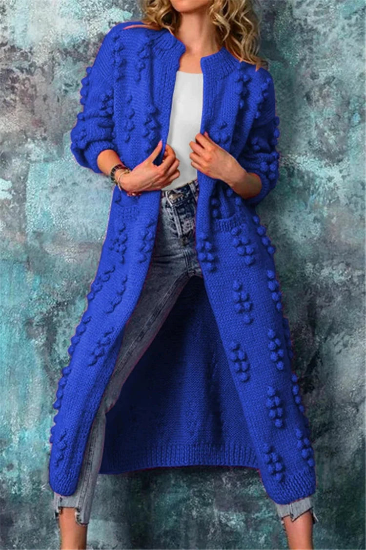 Ava Women's Long Knitted Cardigan | Cozy Warmth with Decorative Poms 5