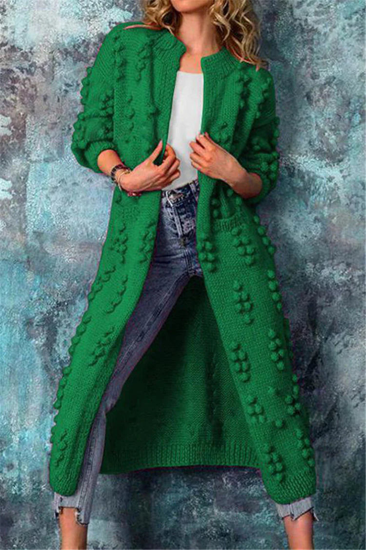 Ava Women's Long Knitted Cardigan | Cozy Warmth with Decorative Poms 6