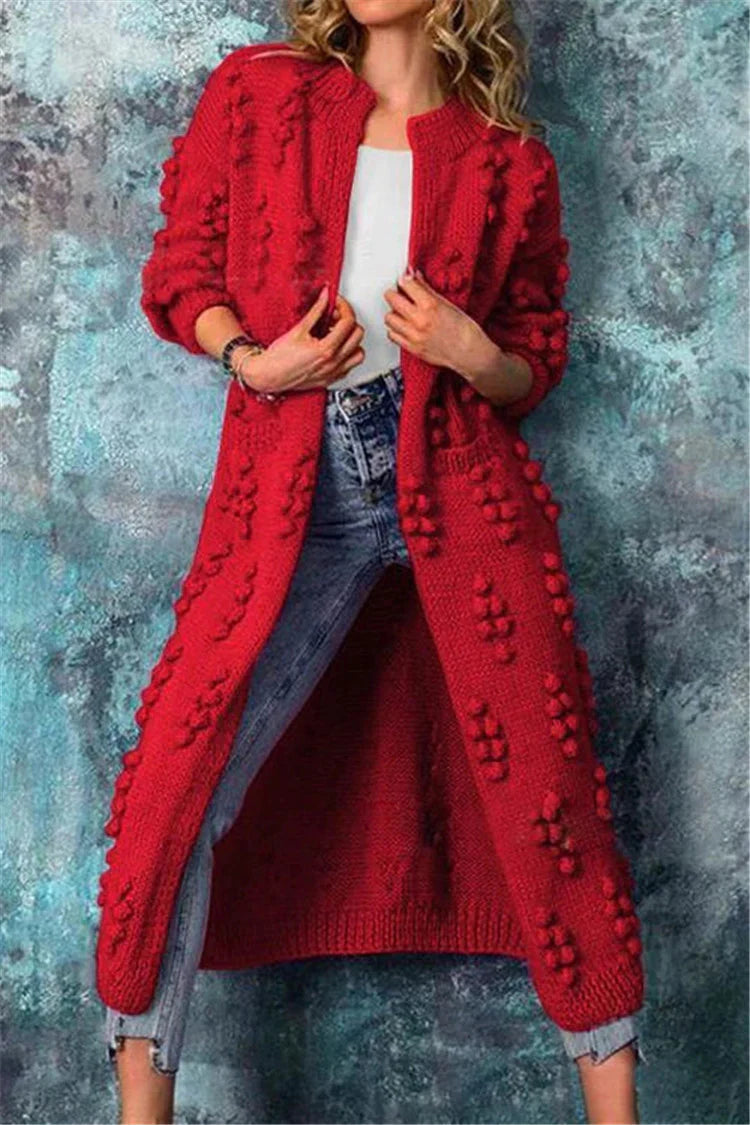 Ava Women's Long Knitted Cardigan | Cozy Warmth with Decorative Poms 7
