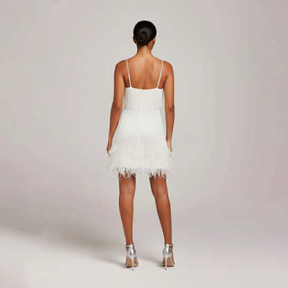 Ava Women's Mini Dress | Fringe and Feather Detail, Cocktail Style 2