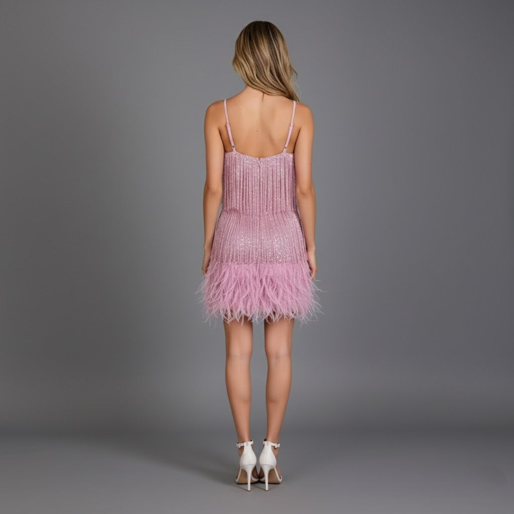 Ava Women's Mini Dress | Fringe and Feather Detail, Cocktail Style 6