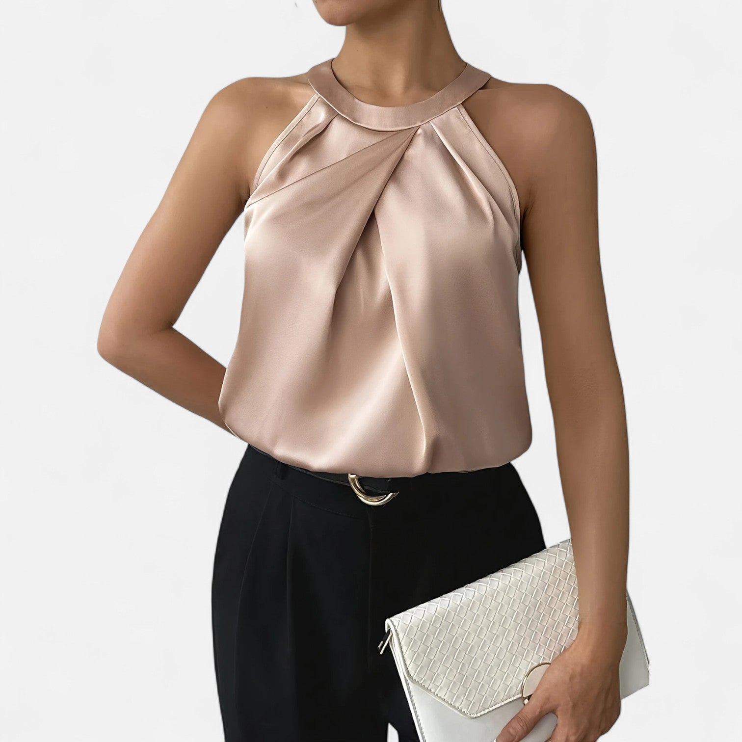 Ava Women's Satin Tank | Elegant Draped Design 5
