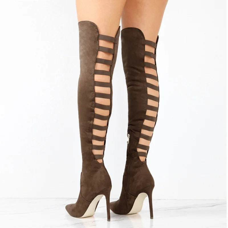 Ava Women's Thigh-High Boots | Elegant Open-Toe Design 2