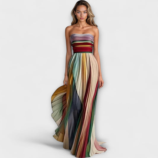 Avery Women's Summer Dress | Vibrant Pleated Strapless Design 0