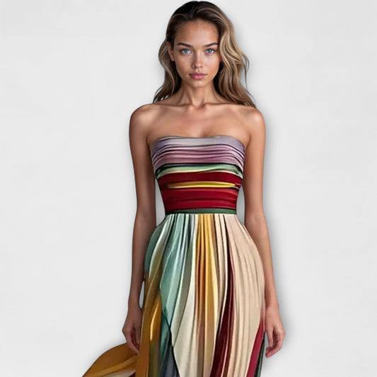 Avery Women's Summer Dress | Vibrant Pleated Strapless Design 1