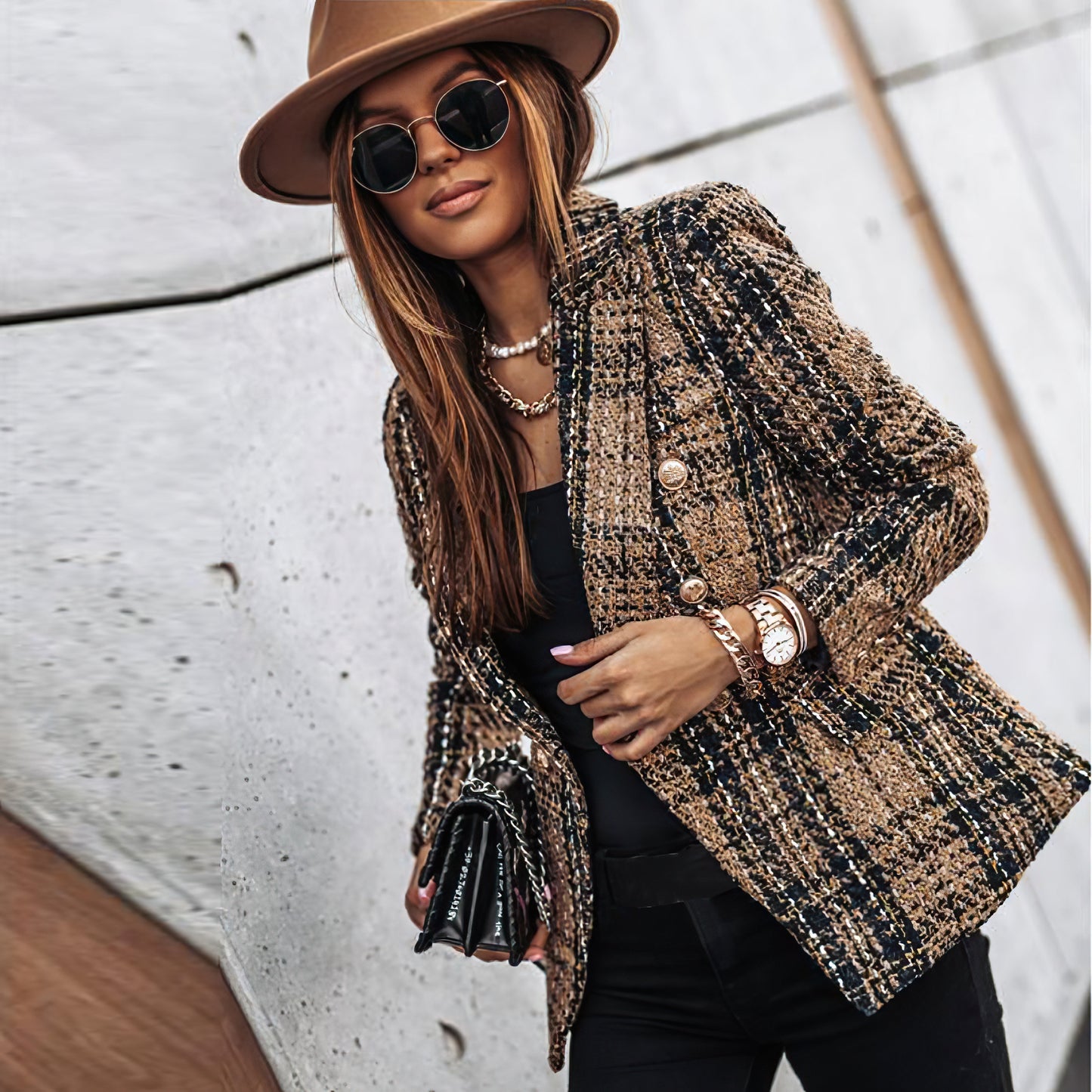 Bella Women's Blazer | Classic Check Pattern, Double Breasted 2