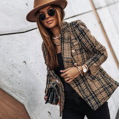 Bella Women's Blazer | Classic Check Pattern, Double Breasted 2