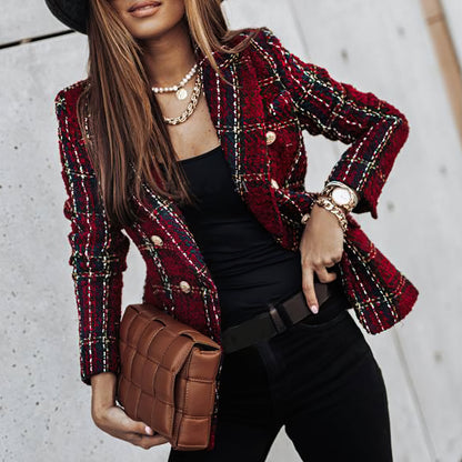 Bella Women's Blazer | Classic Check Pattern, Double Breasted 3